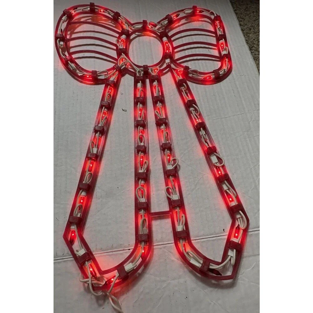Vintage Christmas Lighted Bow Decorations Red Lights Set of 3 Large 30”